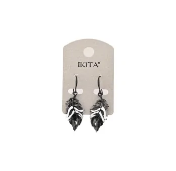 Black and white metal feather earrings from Ikita