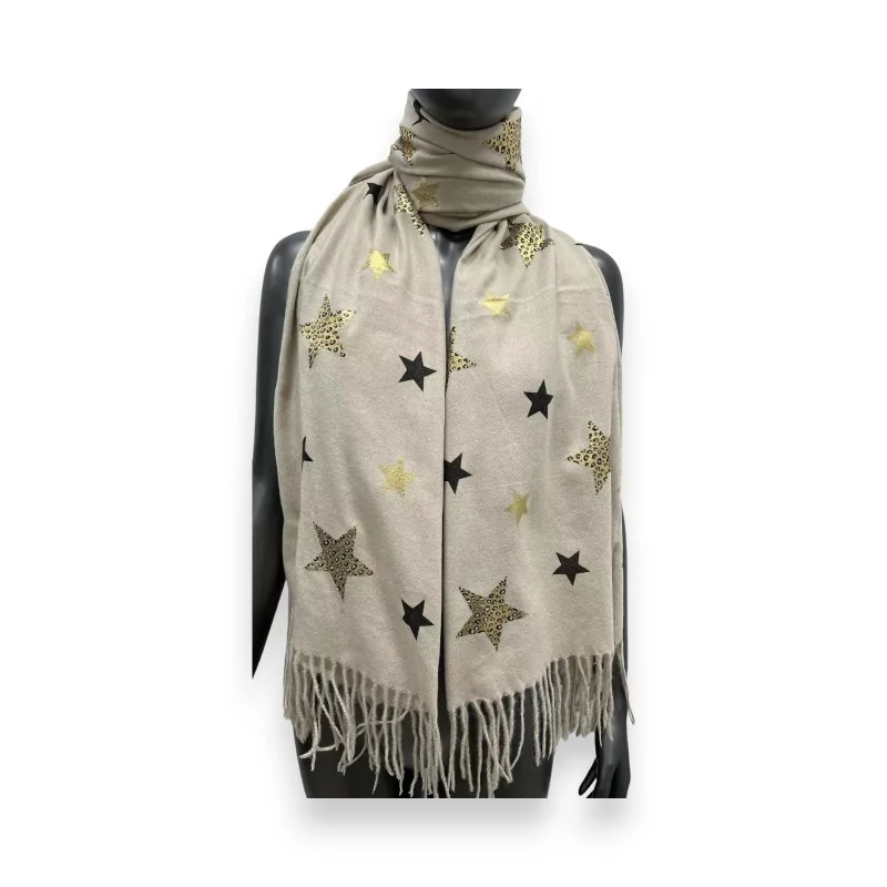 Bufanda beige con estampado de estrellas