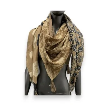 Foulard quadrato patchwork cammello