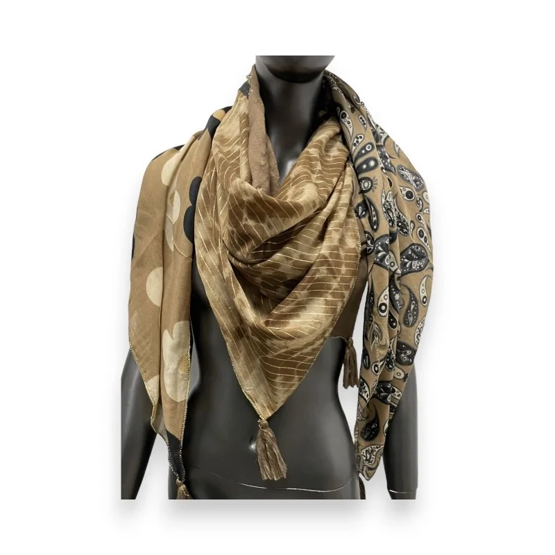 Foulard carré patchwork camel