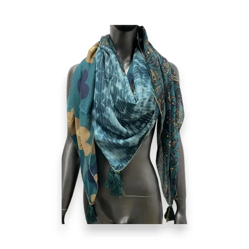 Foulard quadrato patchwork blu petrolio