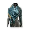 Foulard carré patchwork bleu canard