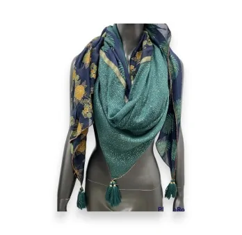 Blue-Green Floral Patchwork Scarf