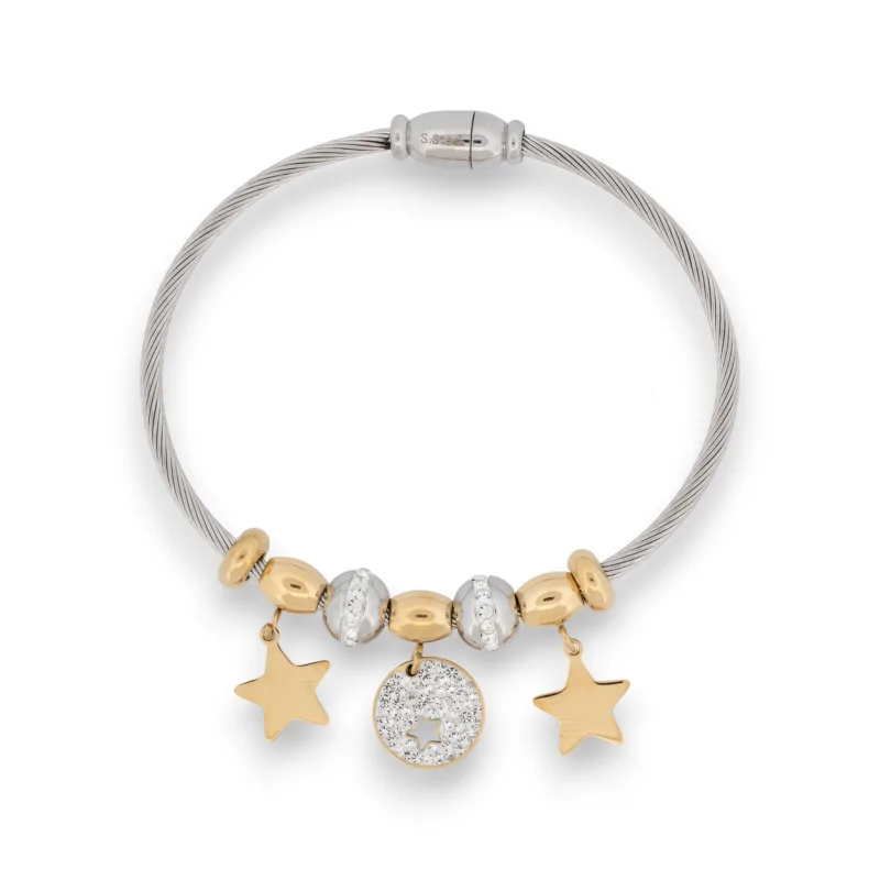 Bracciale charm in acciaio bicolore con stelle