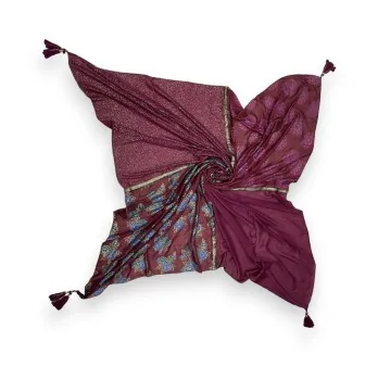 Foulard patchwork con fiori e sole bordeaux