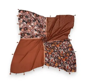 Brick-colored Liberty Patchwork Square Scarf