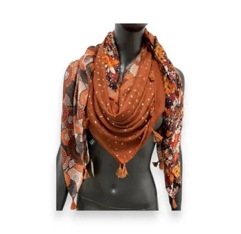 Brick-colored Liberty Patchwork Square Scarf