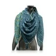 Foulard quadrato patchwork Liberty etnico blu pavone