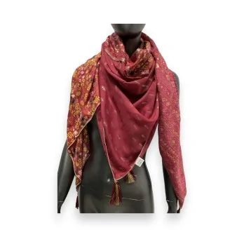 Foulard carré patchwork Liberty ethnique rouge