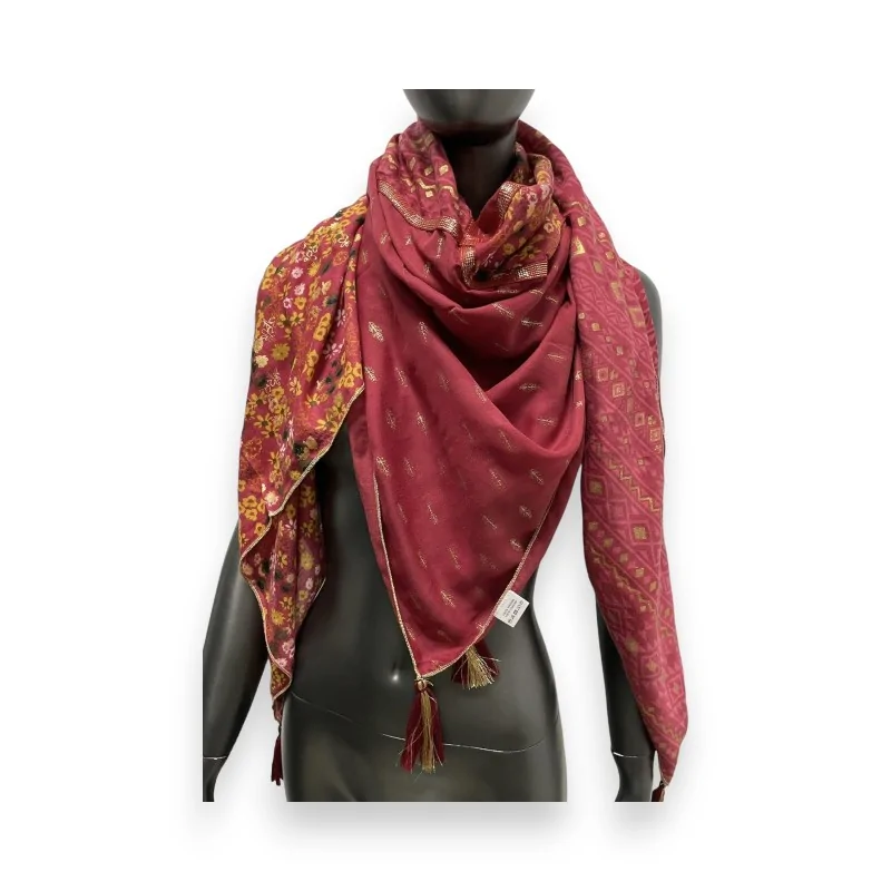 Foulard carré patchwork Liberty ethnique rouge