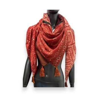 Foulard carré patchwork ethnique brique