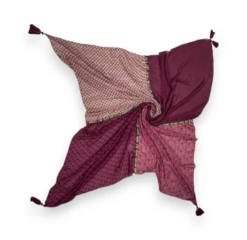 Foulard carré patchwork framboise pois et fleurs