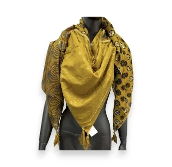 Foulard Carré Patchwork Moutarde Floral