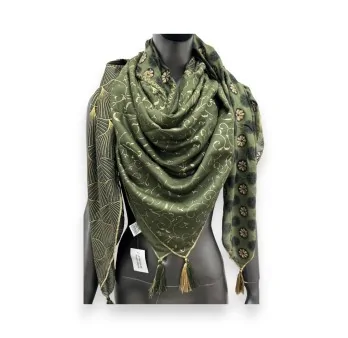 Square patchwork scarf in khaki floral pattern