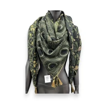 Square patchwork scarf in khaki