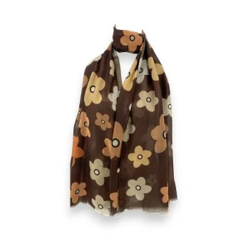 Scarf with large flowers in shades of brown