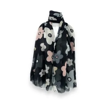 Foulard fleuri noir et pastel