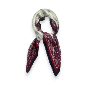 Foulard Plissé Imprimé Cachemire Rouge et Bleu Marine