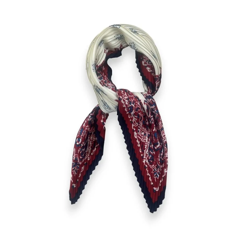 Foulard Plissettato Stampa Cachemire Rosso e Blu Navy