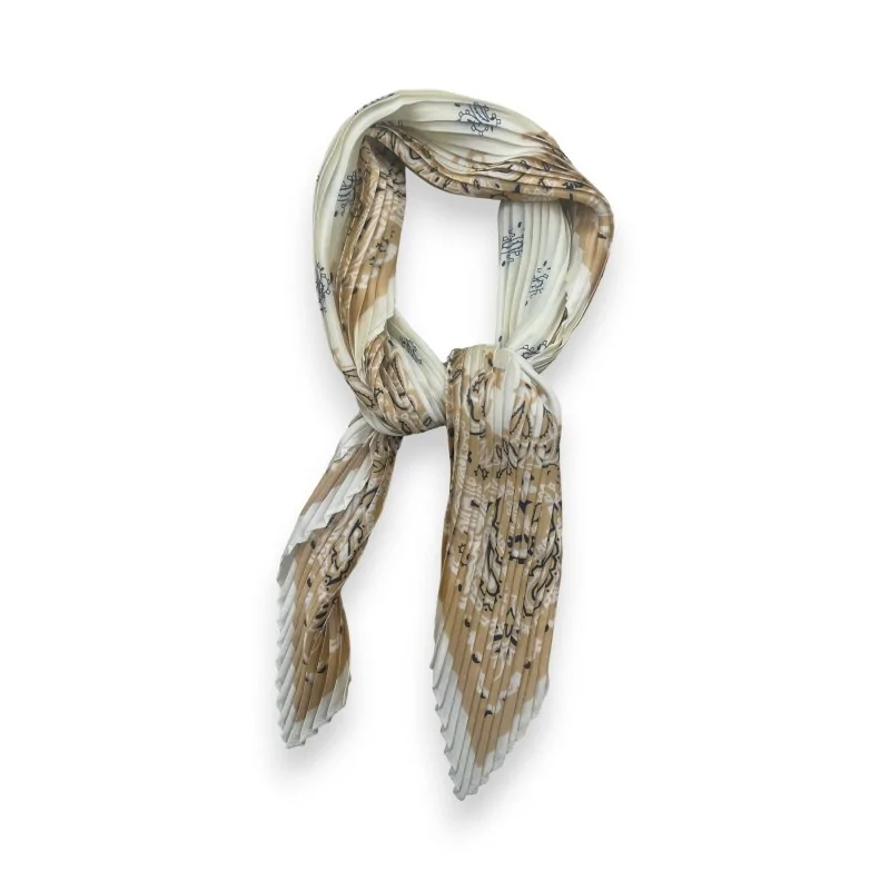 Foulard plissé imprimé cachemire beige et blanc