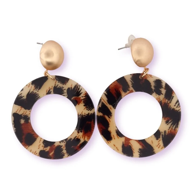 Aretes de Círculo de Leopardo y Metal Dorado