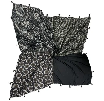 Foulard carré patchwork motif cachemire et liberty noir