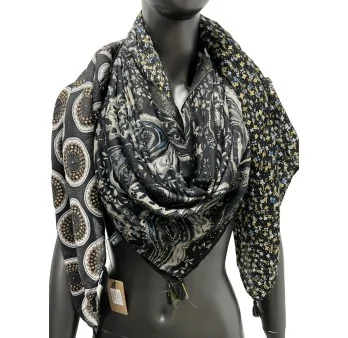 Foulard carré patchwork motif cachemire et liberty noir