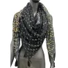 Foulard quadrato patchwork geometrico nero e senape