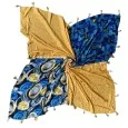 Foulard quadrato patchwork geometrico blu e senape