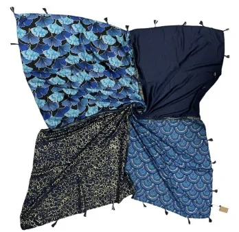 Foulard carré patchwork nuances bleu