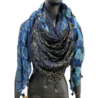 Foulard carré patchwork nuances bleu