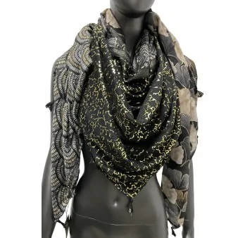 Foulard carré patchwork noir et taupe