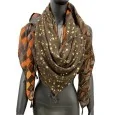 Foulard carré patchwork 4 motifs marron et orange