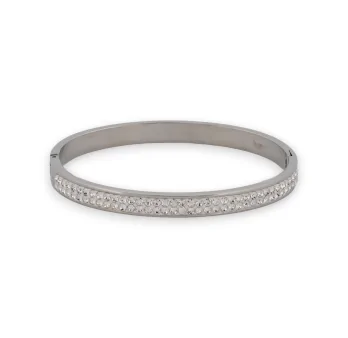 Slim silver-plated bangle with a band of rhinestones