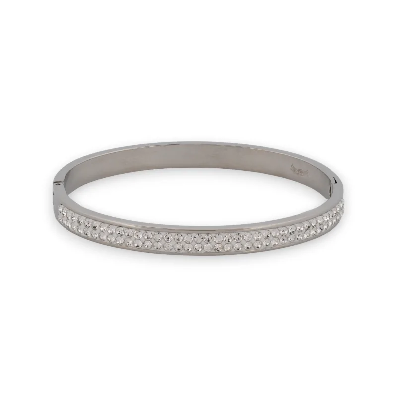 Slim silver-plated bangle with a band of rhinestones