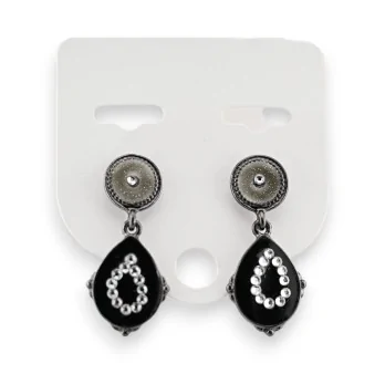 Black metallic dangling earrings