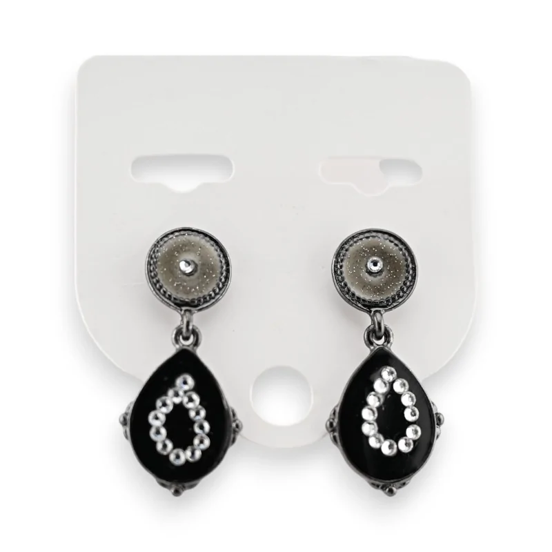 Black metallic drop earrings