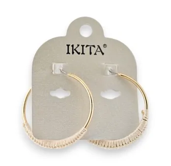 Pendientes de aro Ikita beige y dorados