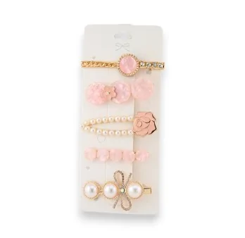 Set of pink and gold hair clips