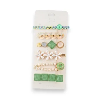 Set of fancy green hair clips