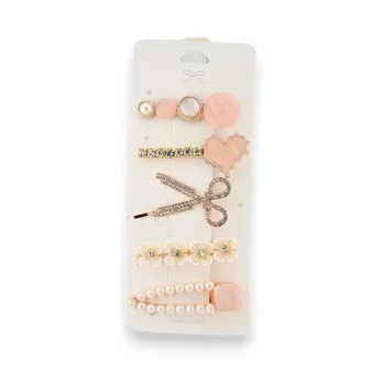 Set de barrettes à cheveux fantaisie rose et doré