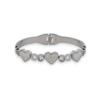 Slim silver bracelet with rhinestones and heart