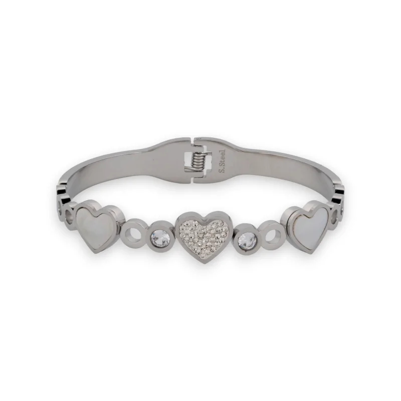 Bracciale sottile in argento con strass e cuore