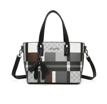 Bolso de mano geométrico elegante cuadros negros