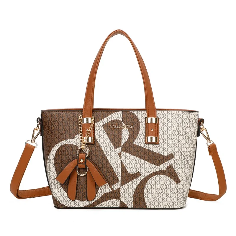 Beige and brown monogram rigid handbag