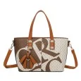 Borsa rigida con monogramma beige e marrone