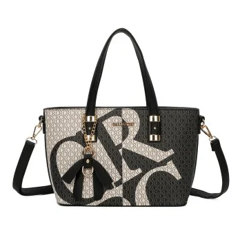 Black and grey monogram rigid handbag