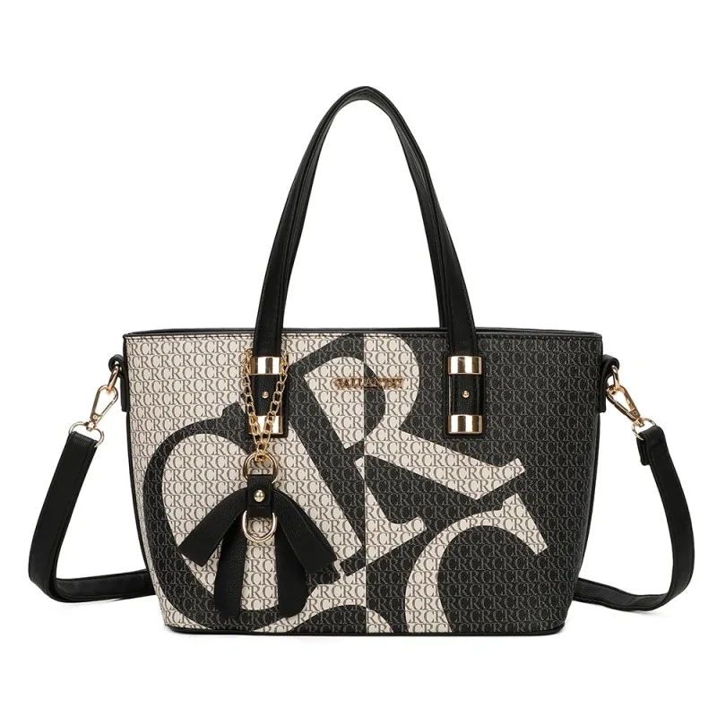 Black and grey monogram rigid handbag