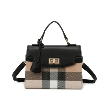 Rigid beige and black checkered handbag