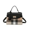 Rigid beige and black checkered handbag